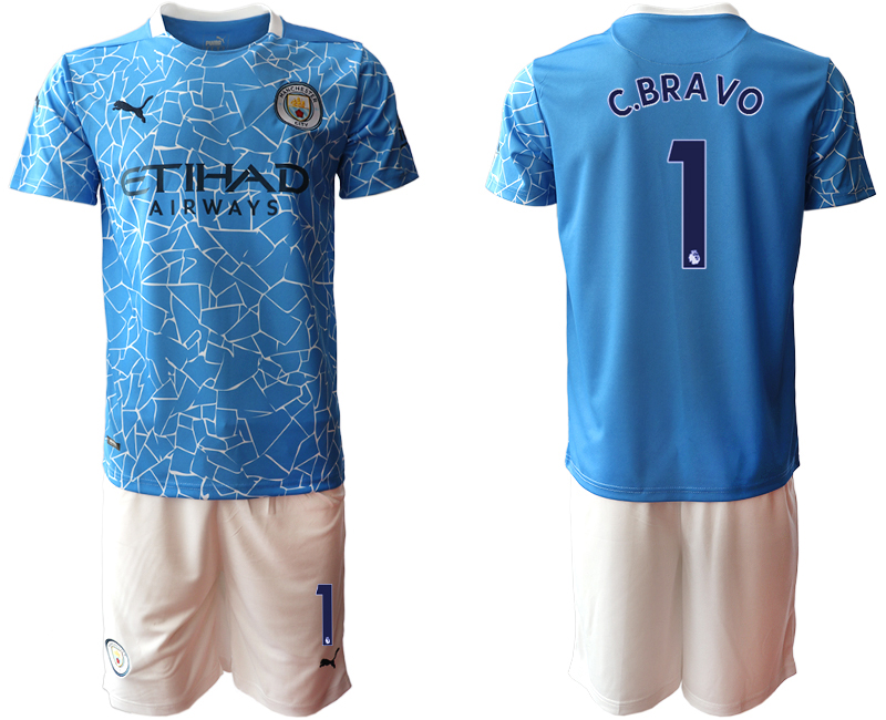 Men 2020-2021 club Manchester City home #1 blue Soccer Jerseys